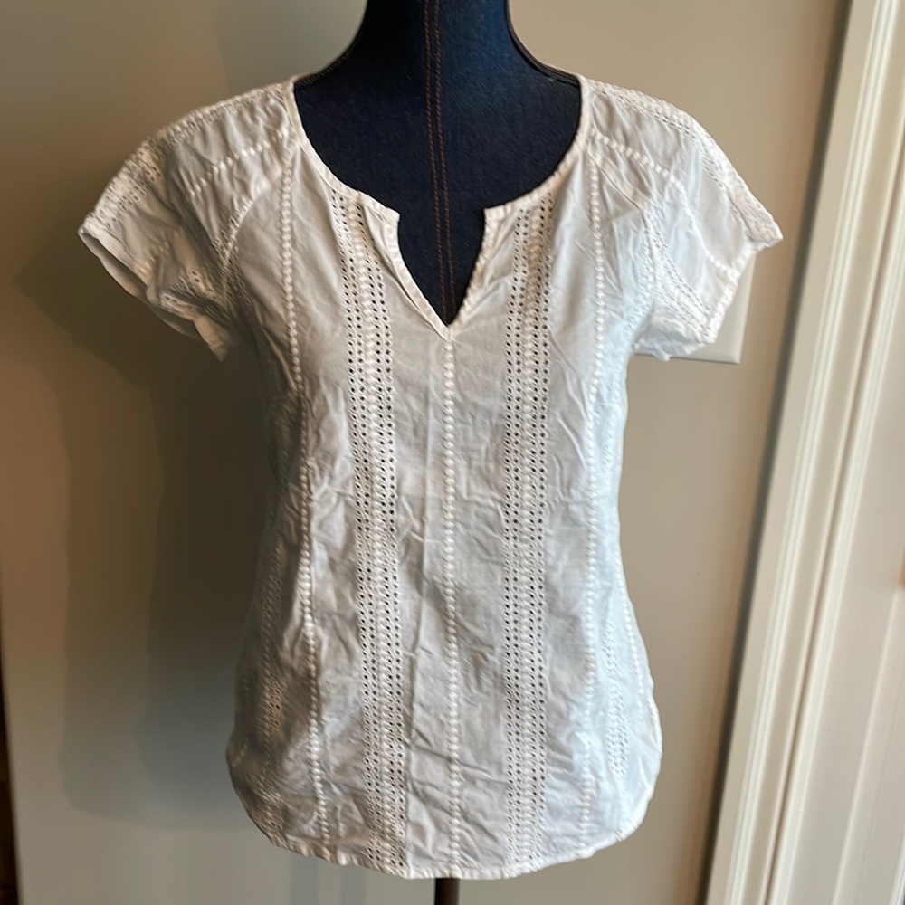 J.Crew Sz S White Eyelet Short Sleeve Top Shirt